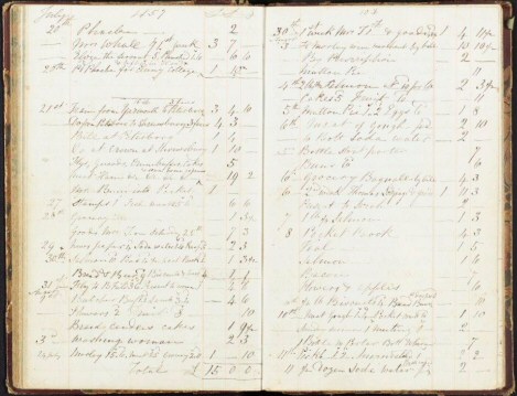 Photograph of the account book, July 1857